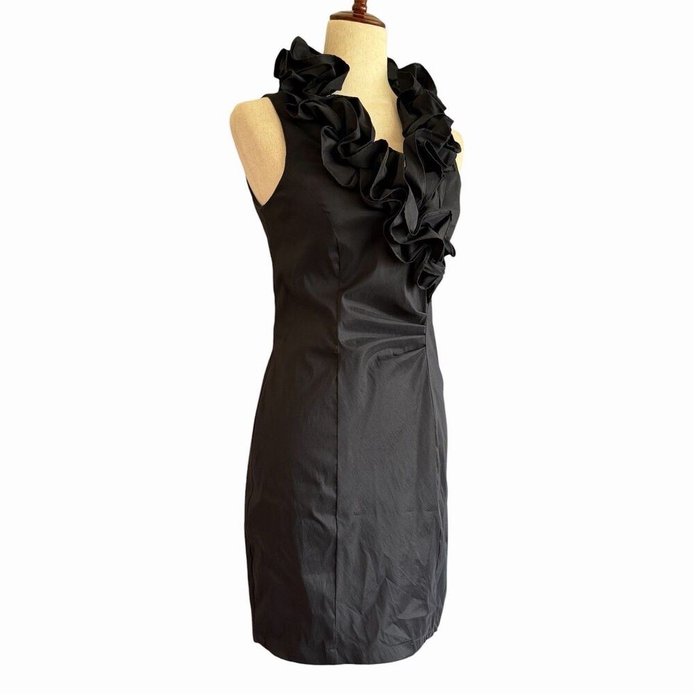 XSCAPE Joanna Chen Cocktail Dress Size S Ruffle Neck Dramatic Asymmetrical Party